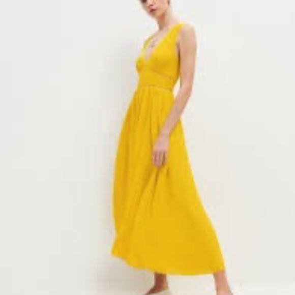 Reformation Zaid Midi Sleeveless Dress Turmeric Yellow 0 - Picture 2 of 8